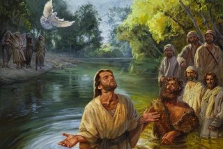 Jesus is baptised by John